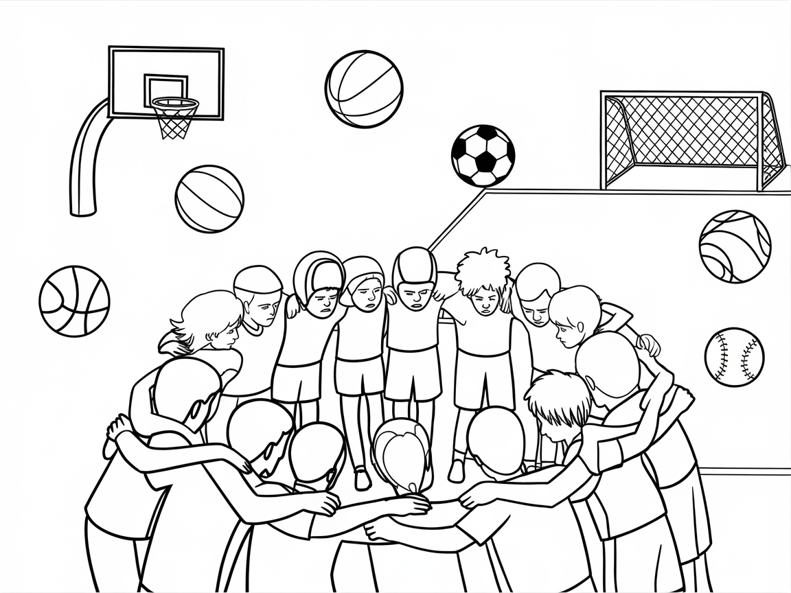 Gather Round for a Team Huddle Coloring Page