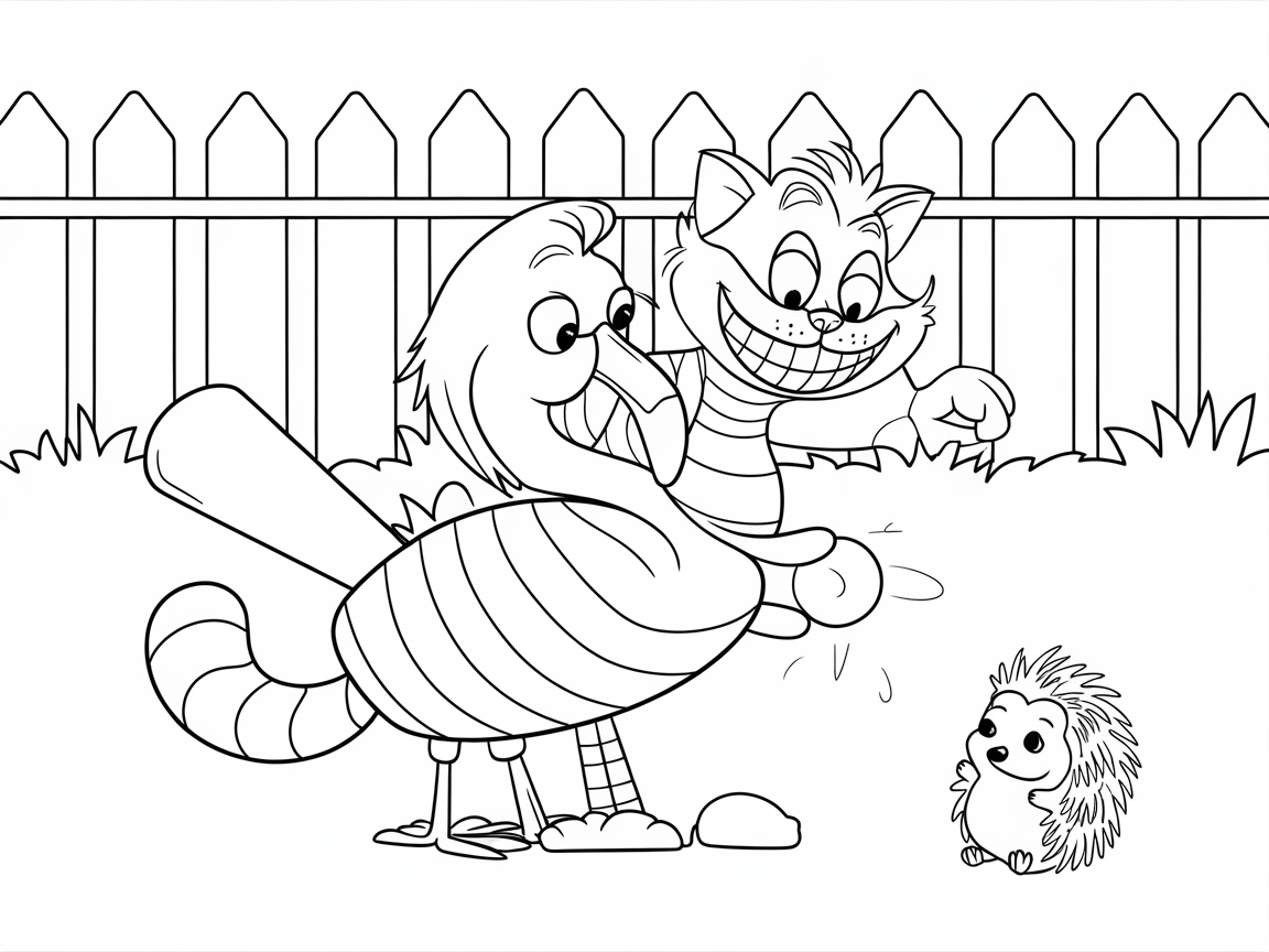 Cheshire Cat in a Whimsical Garden Scene