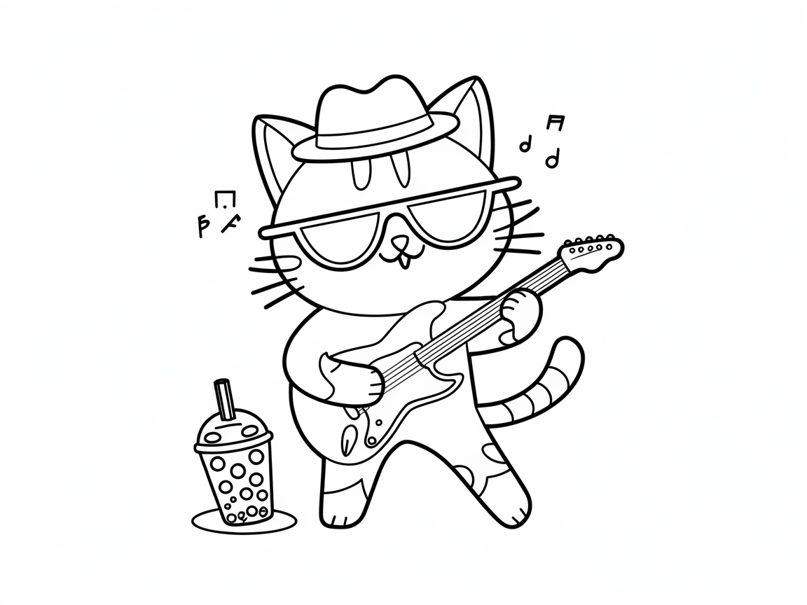Rockstar Cat Jamming with Boba Vibes