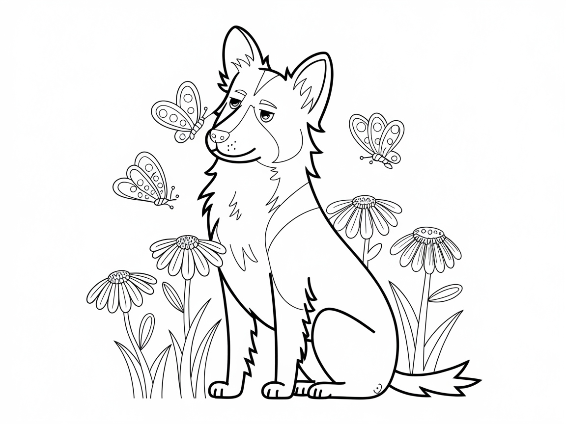 Dreamy Border Collie Amidst a Garden of Blooms