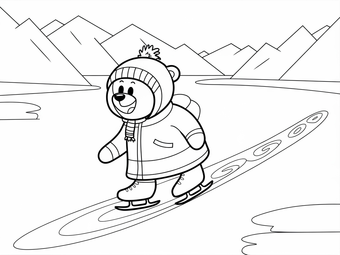 Adventurous Bear Ice Skating in a Winter Wonderland