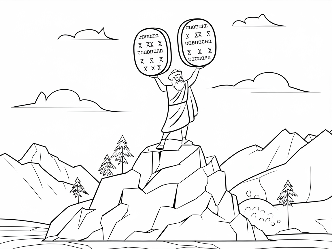 Moses and the Ten Commandments on Mount Sinai