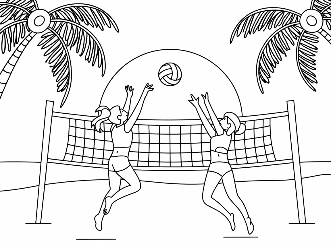 Spike into Summer Fun with This Beach Volleyball Coloring Page