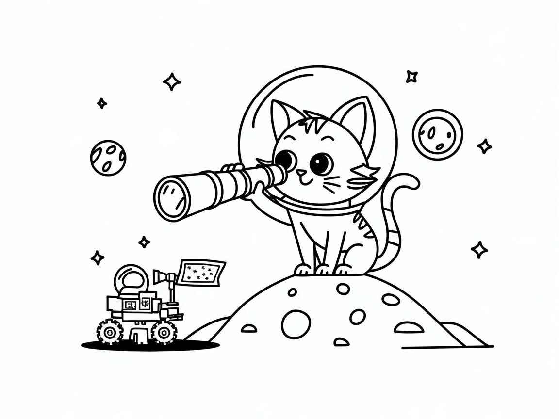 Celestial Voyage with a Stargazing Cat