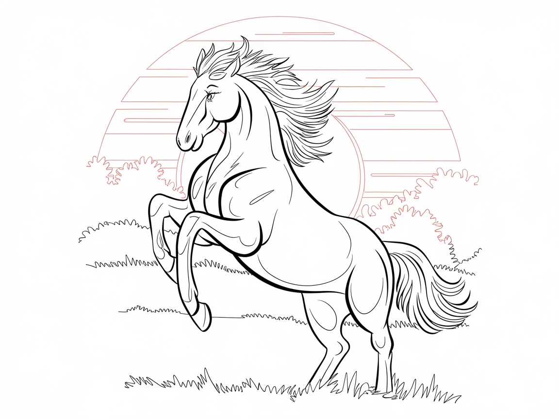 Rearing Stallion in a Sunset Serenade
