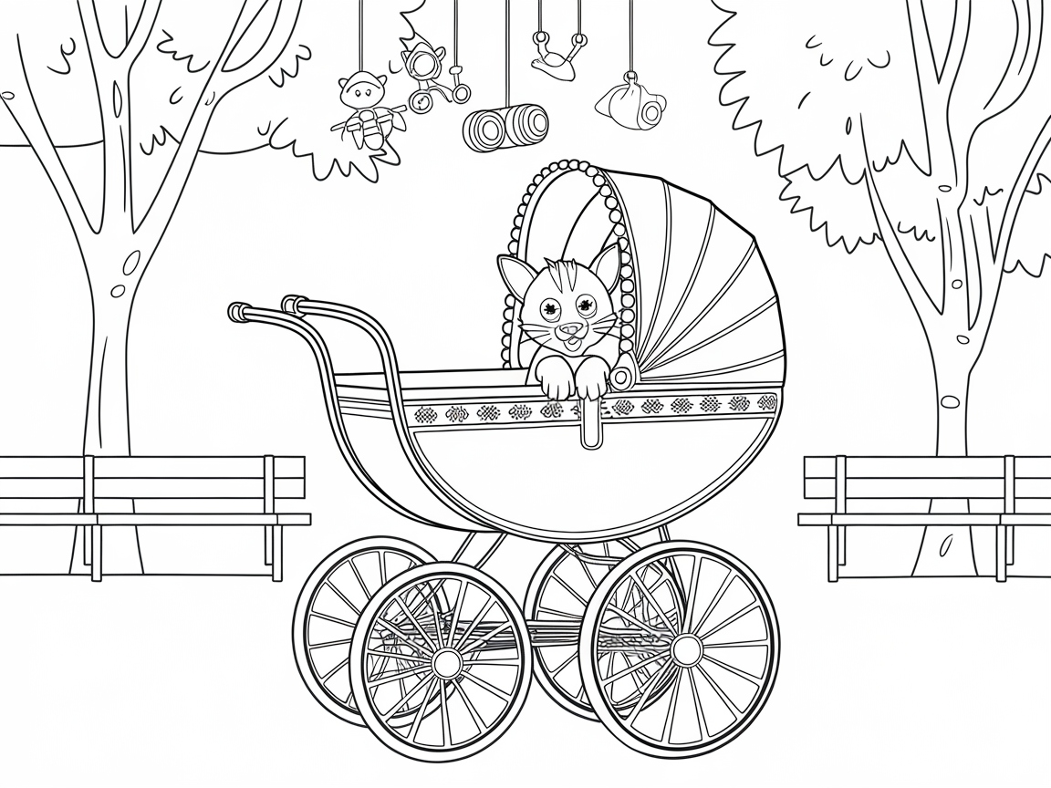 Adorable Kitten in a Vintage Baby Carriage