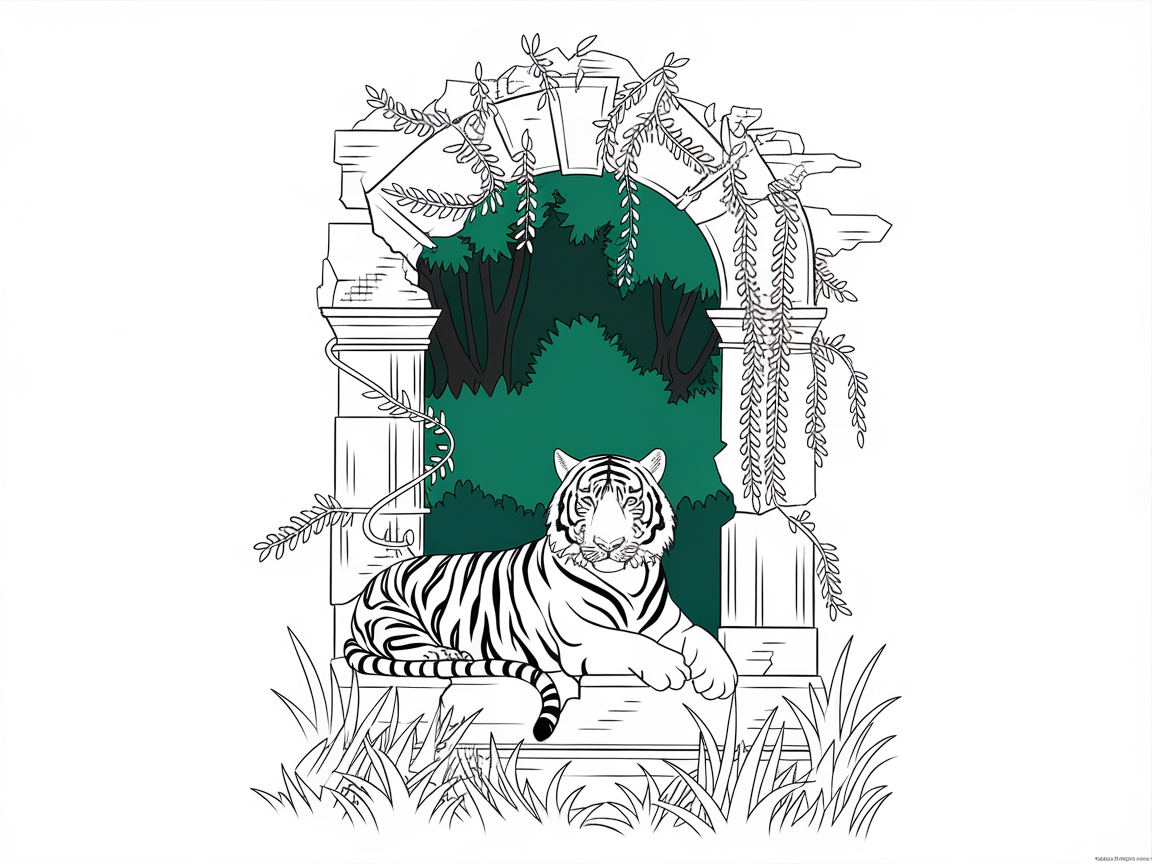 Serene Tiger Amidst Ancient Ruins
