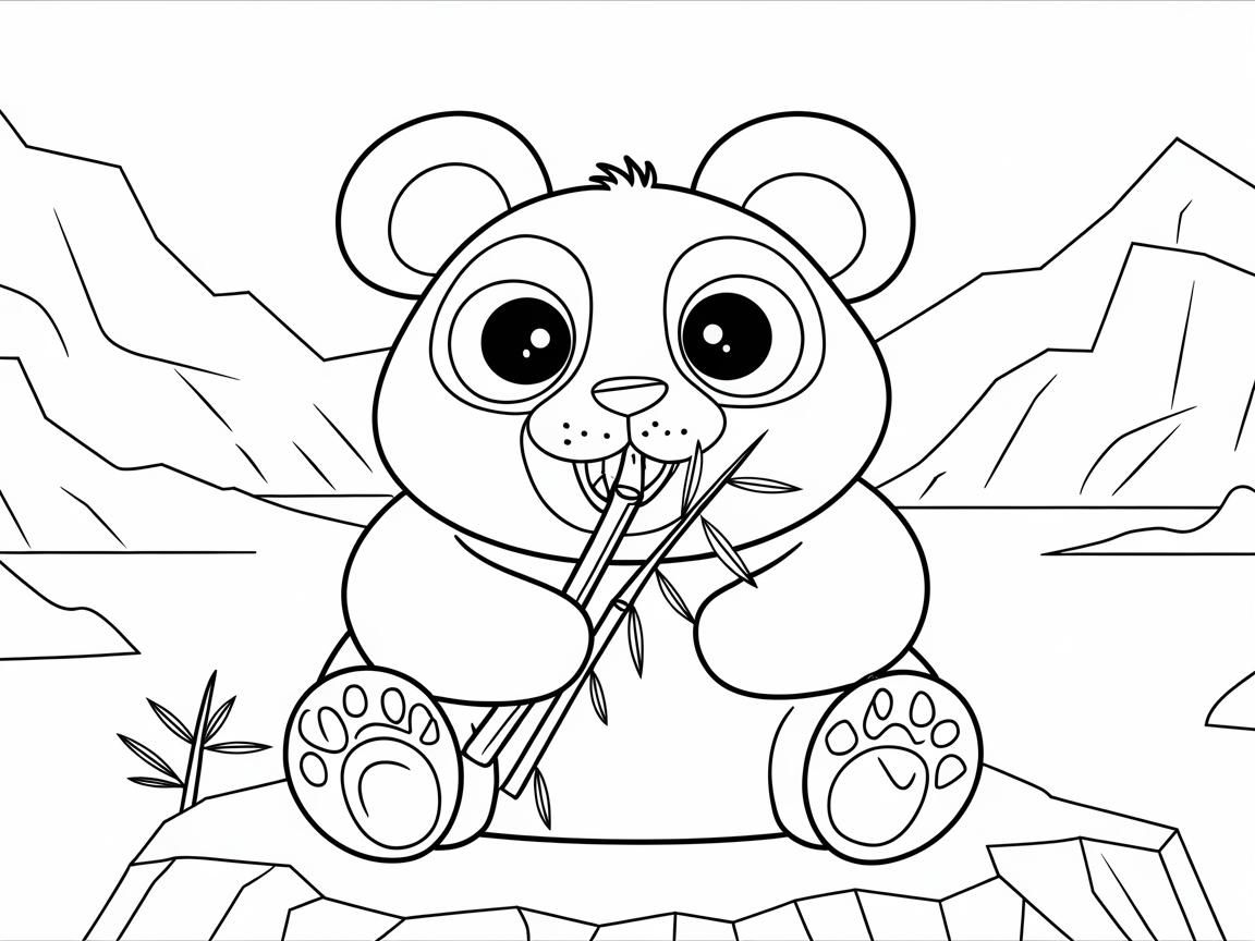 Adorable Big-Eyed Panda Munching Bamboo