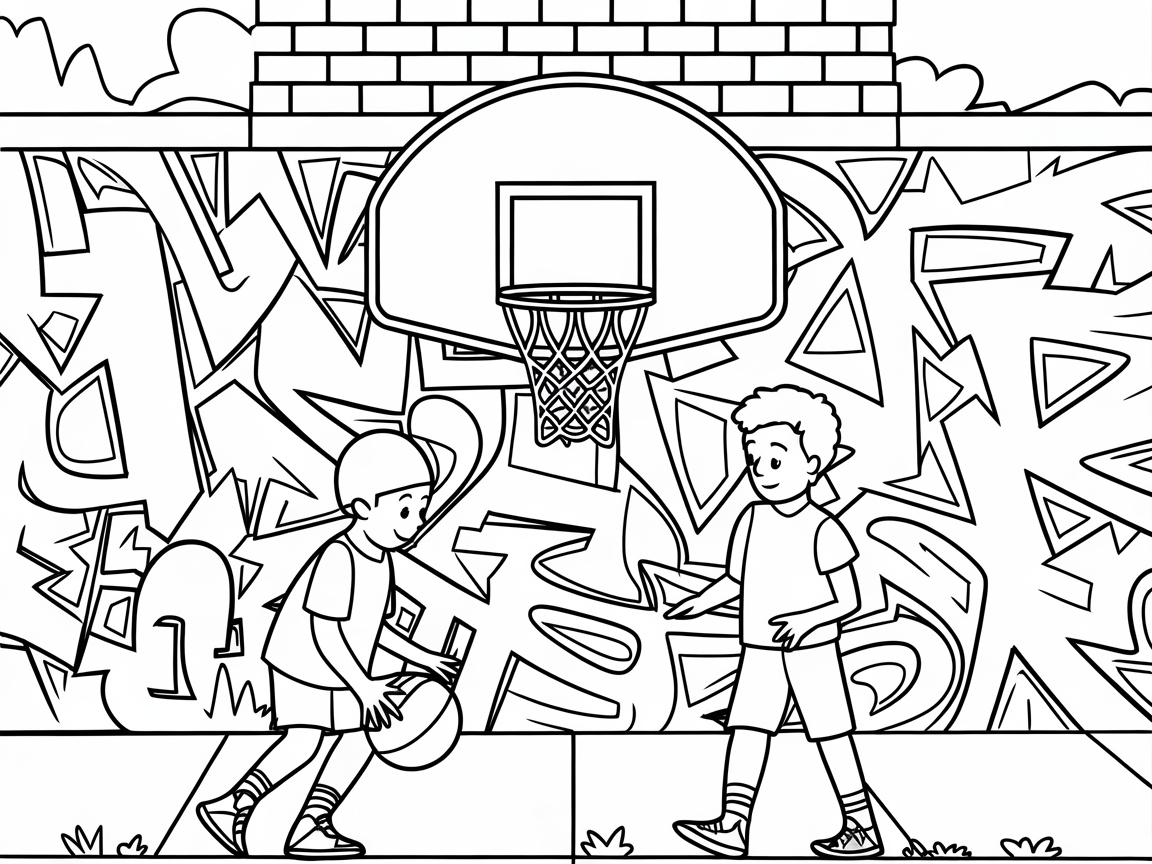 Urban Graffiti Basketball Court Adventure