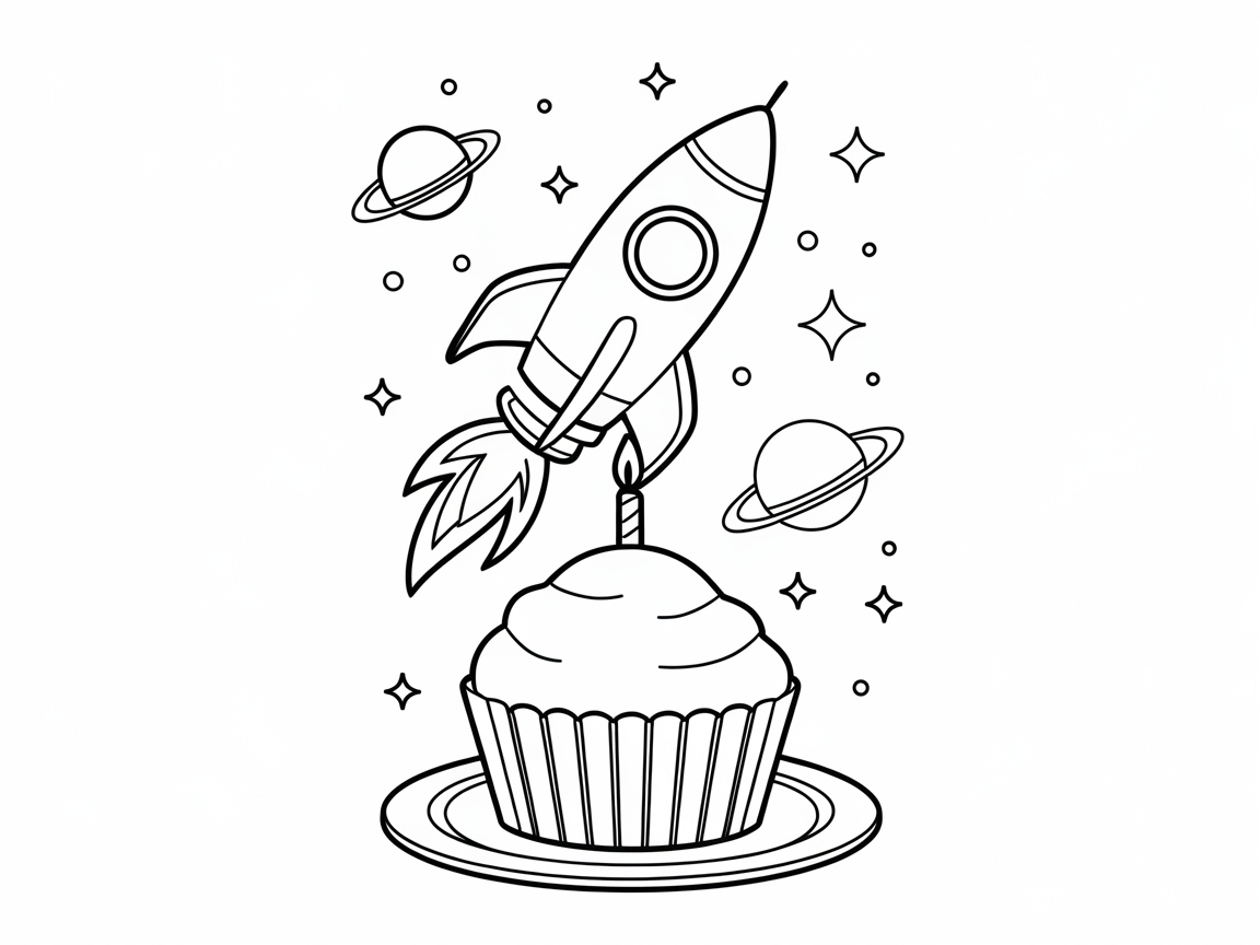 Launch Into Fun With This Rocket Cupcake Coloring Adventure