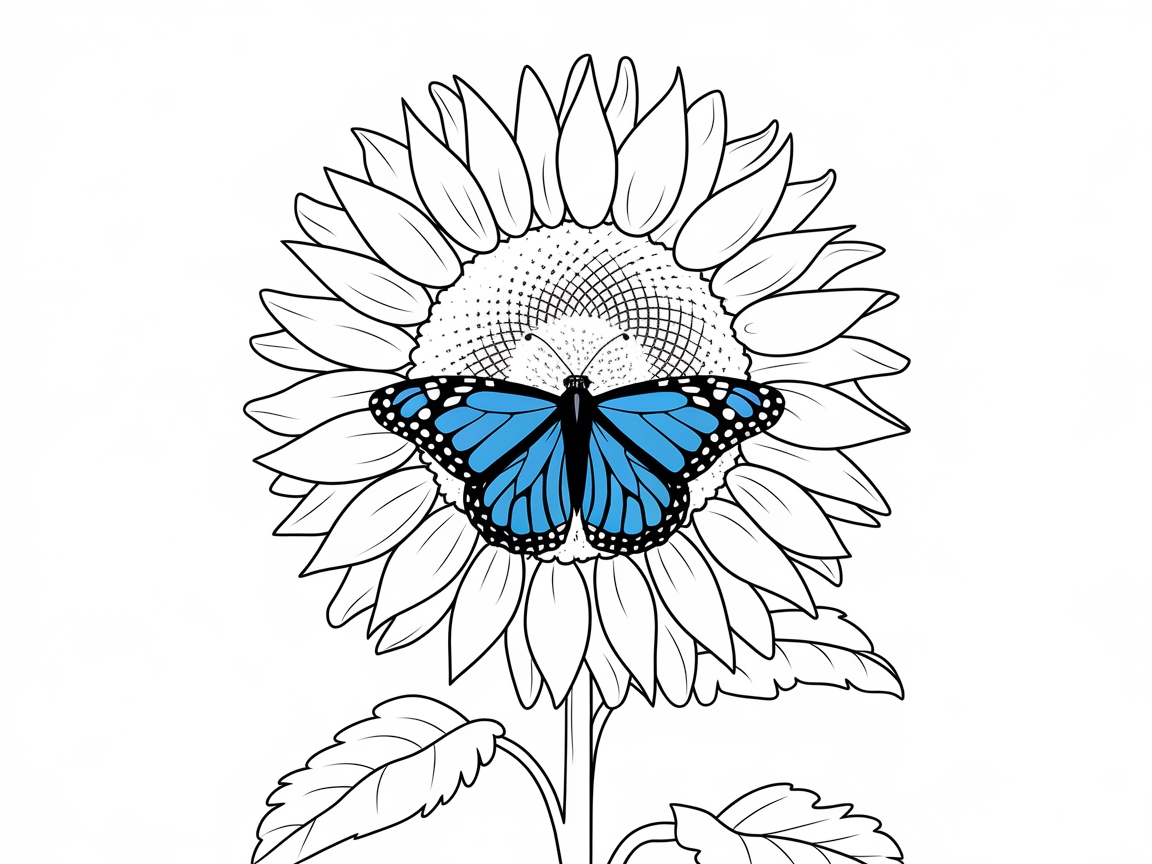 Color the Monarch Resting on a Sunflower