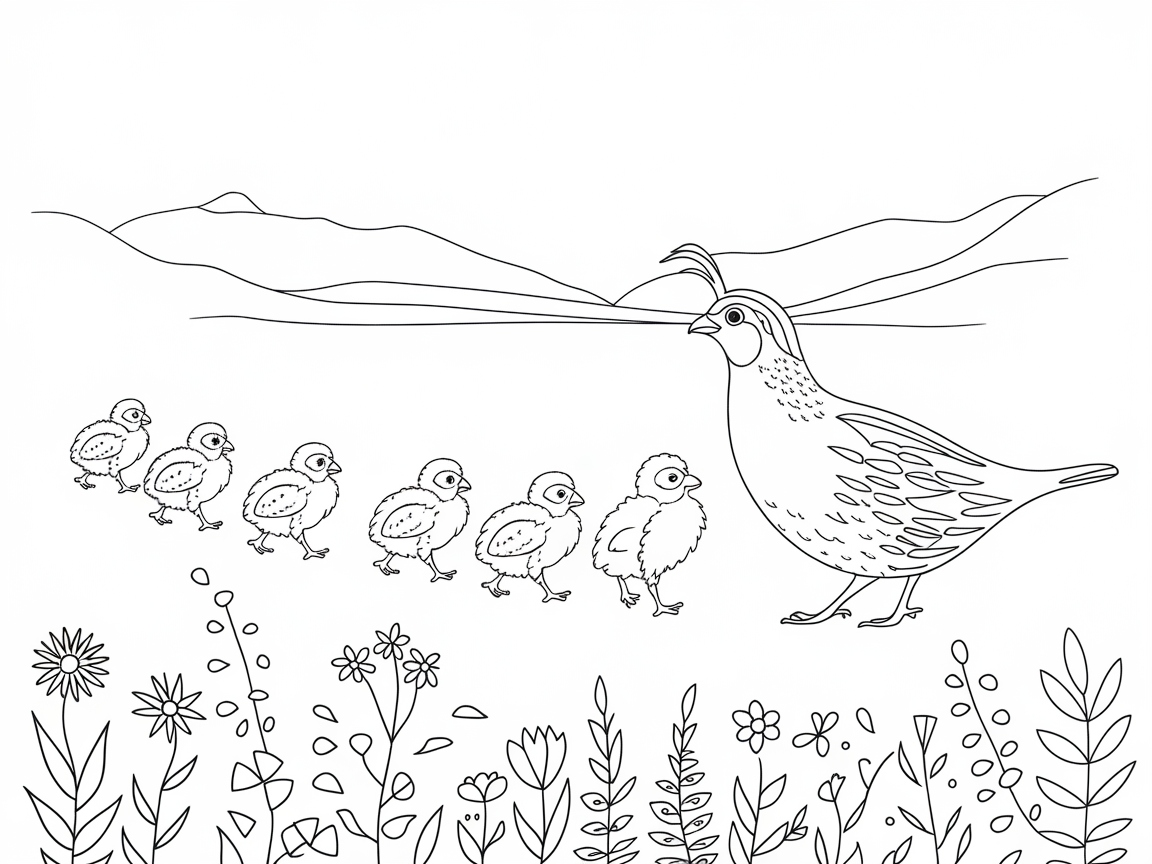 Quail Family Adventure Coloring Page
