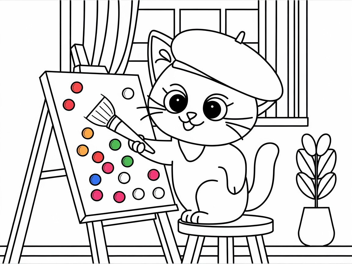 Artistic Kitty Crafting a Colorful Masterpiece