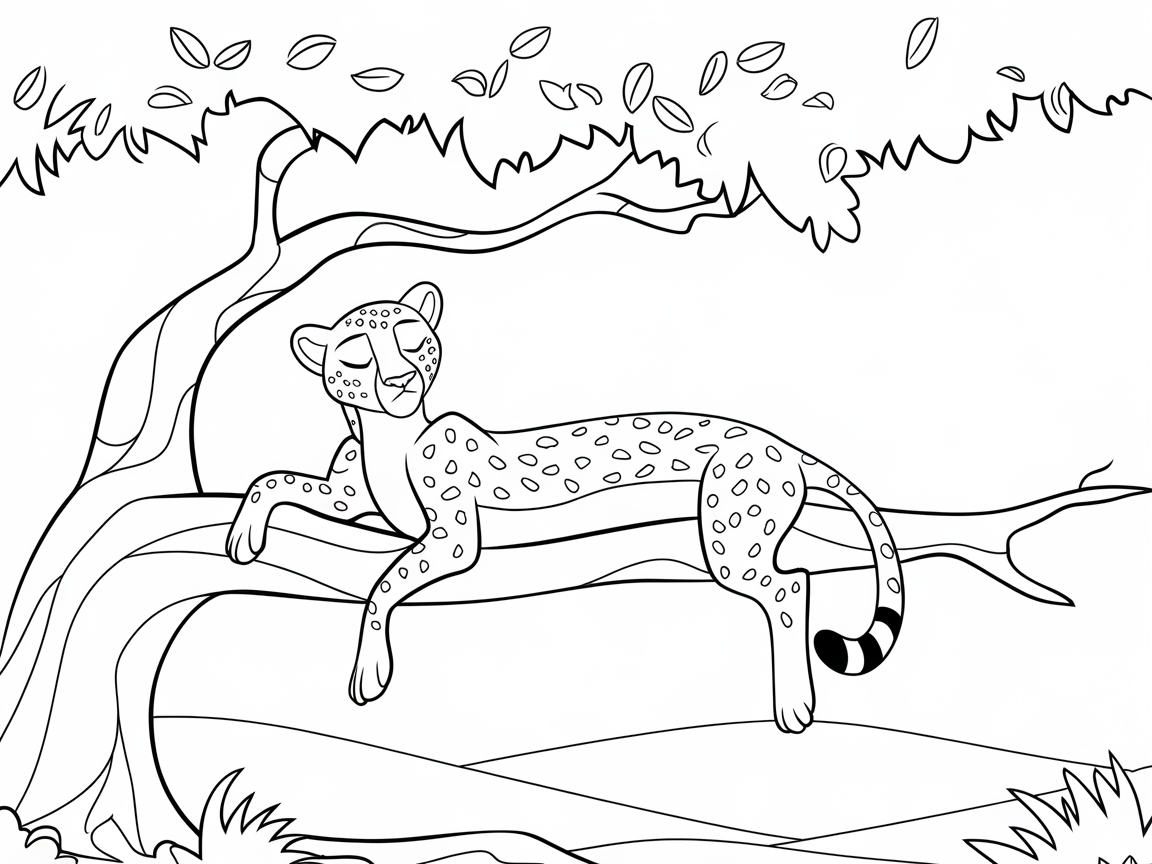 Relaxed Cheetah Lounging on a Tree Branch