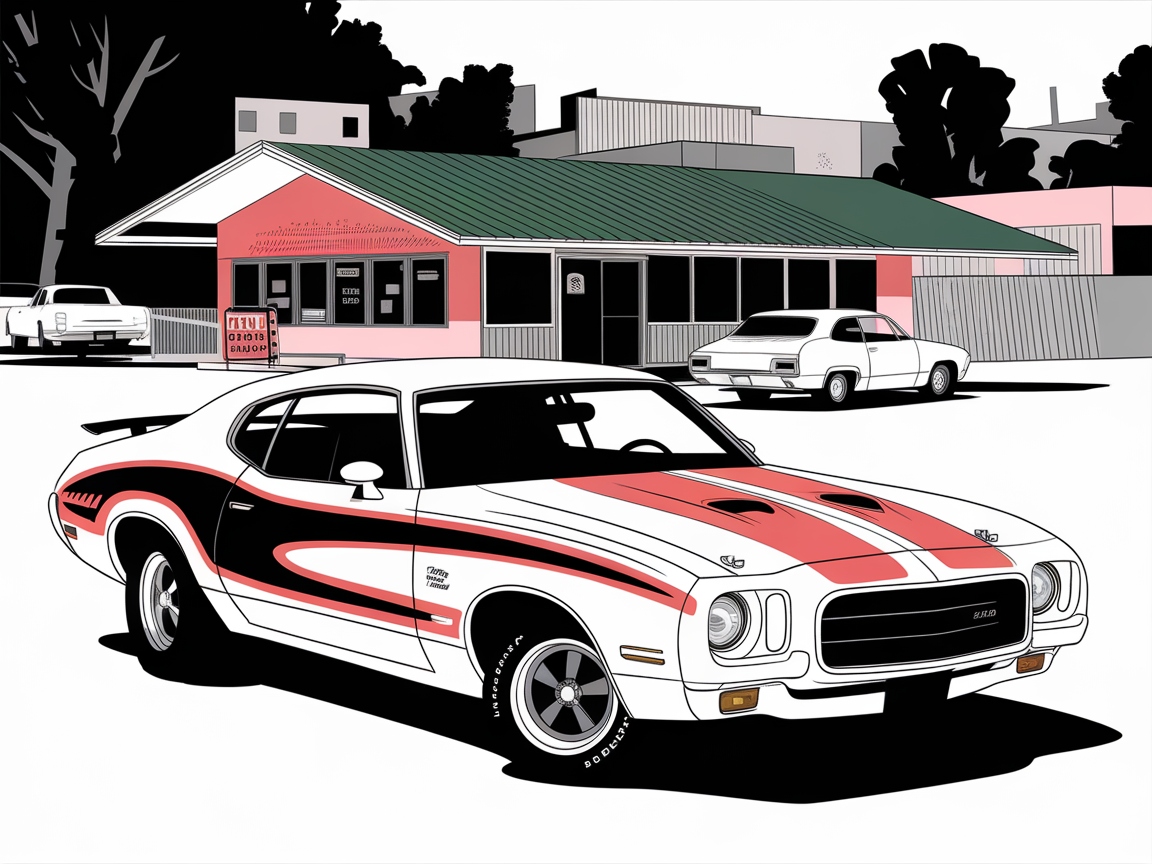 Vintage Muscle Car in a Retro Scene