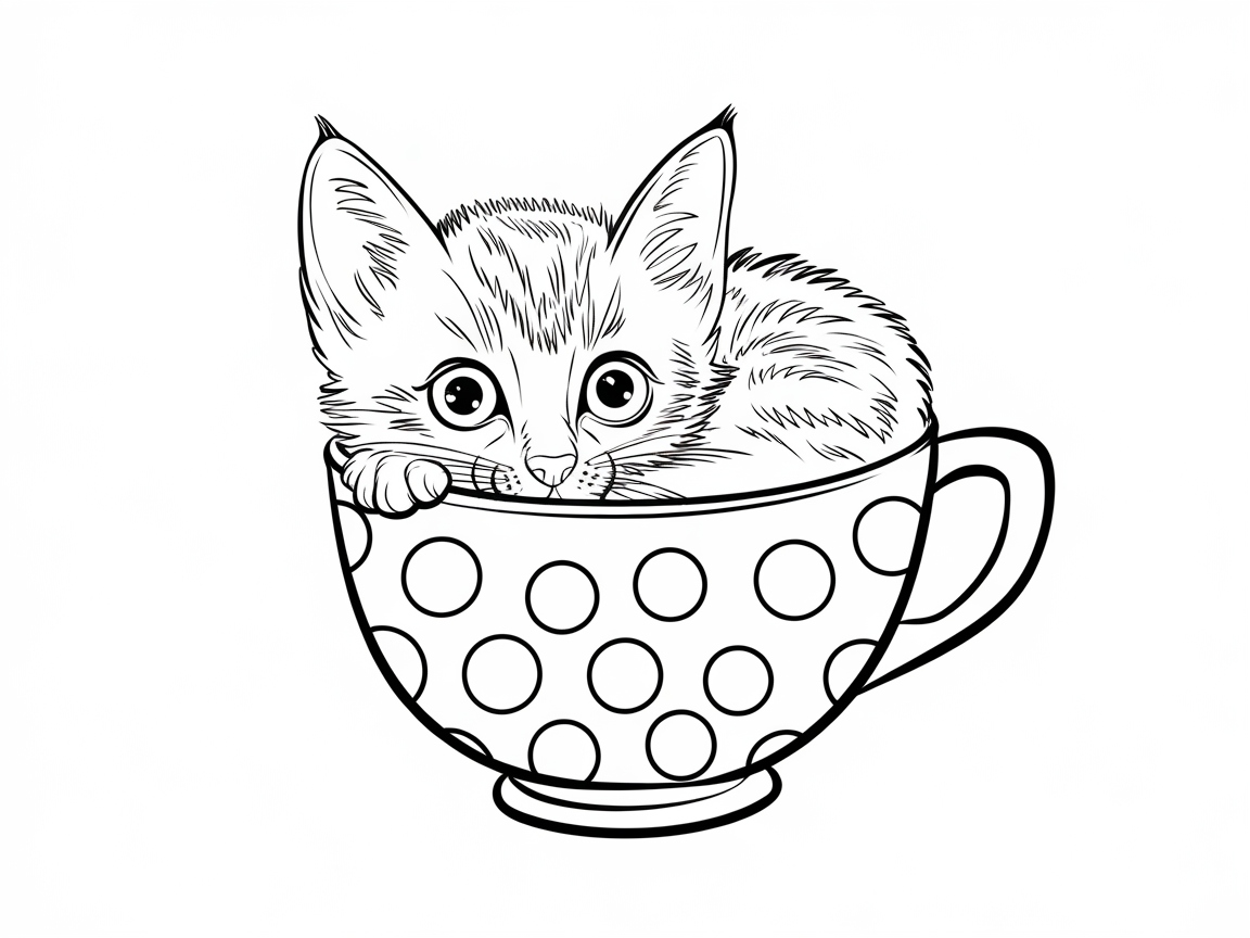 Charming Big-Eyed Kitten in a Tea Cup