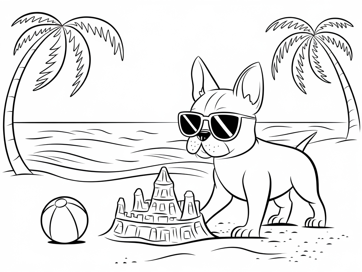 Beach Day with a Boston Terrier and Sandcastle Fun