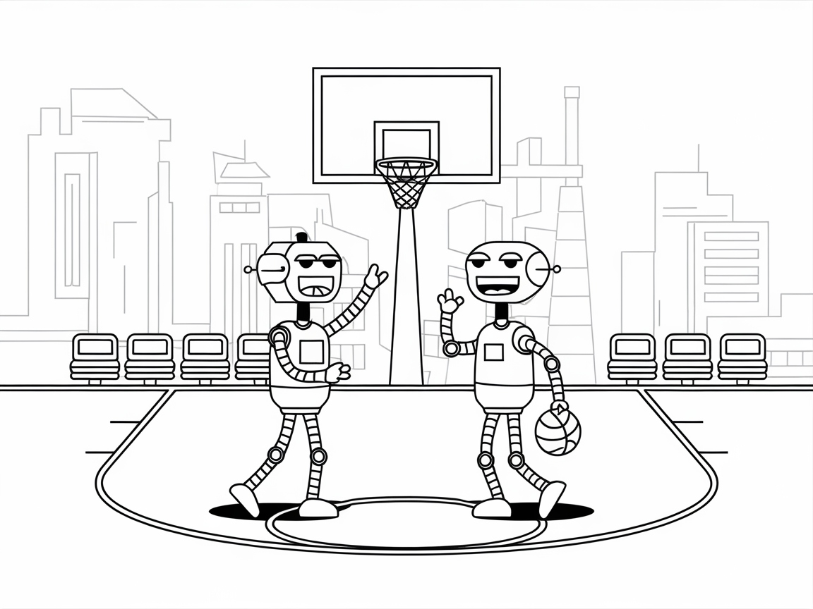 Robots on the Court: A Futuristic Basketball Coloring Page