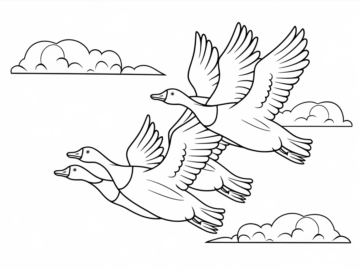 Fly High with This Elegant Goose Trio Coloring Page
