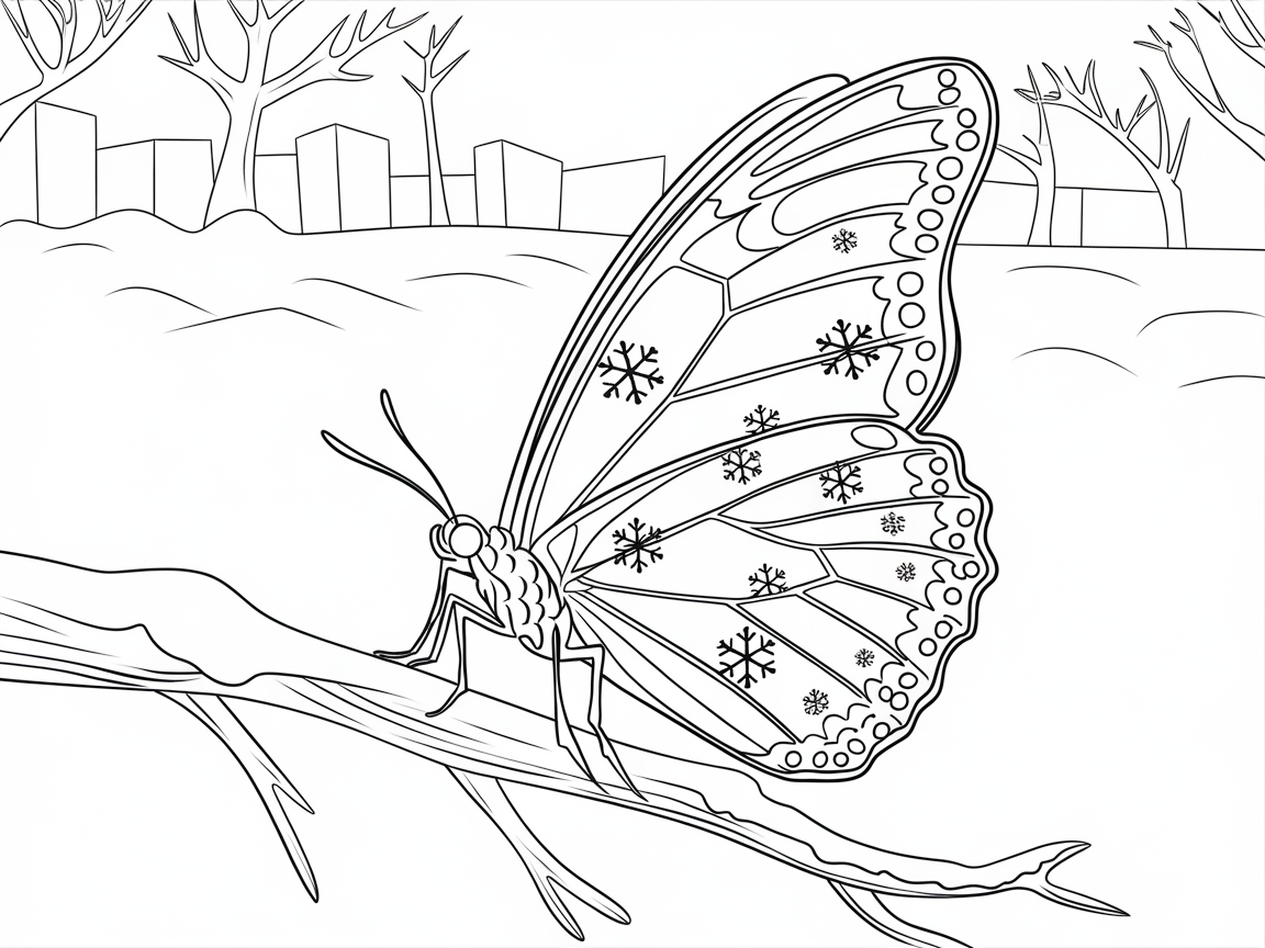 Winter Butterfly Among Frosty Branches