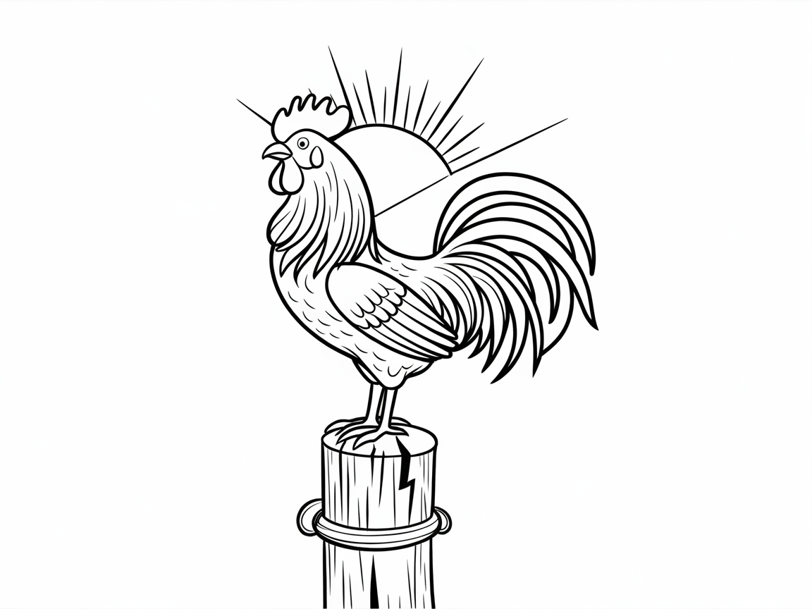 Rise and Shine with This Rooster Sunrise Coloring Page