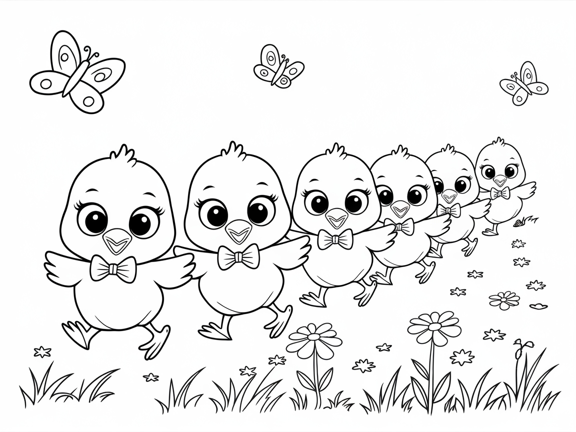 Charming Line of Chicks on a Spring Stroll