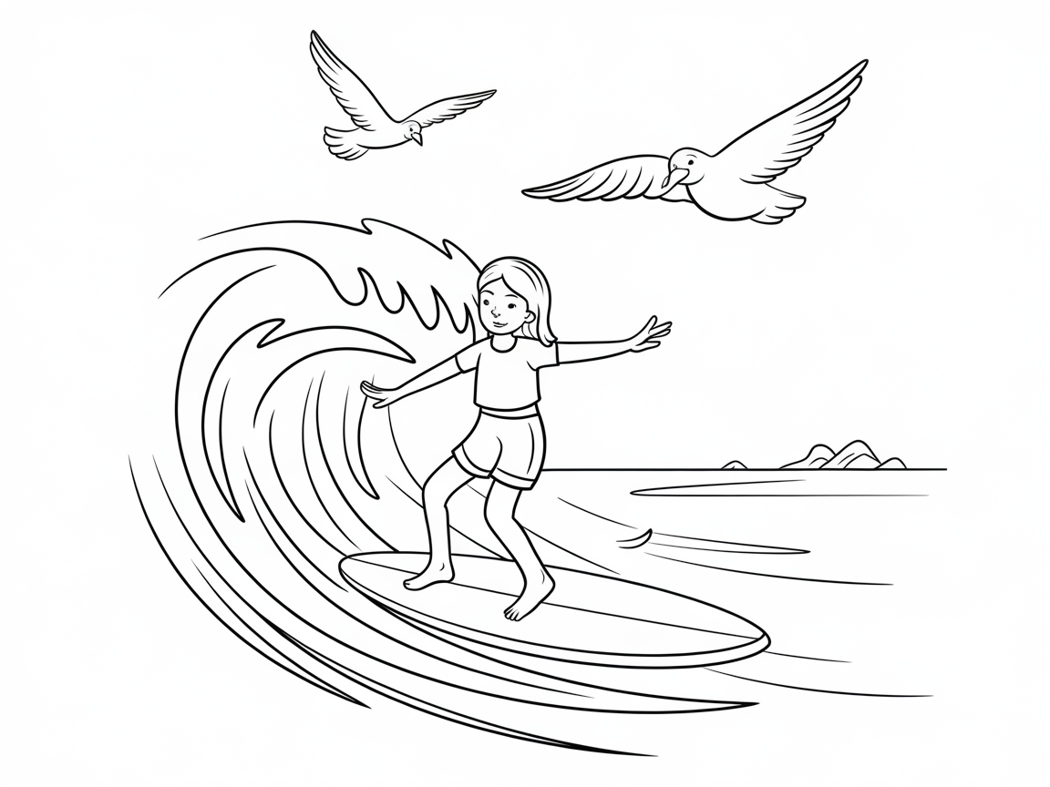 Ride the Waves with This Young Surfer Coloring Page