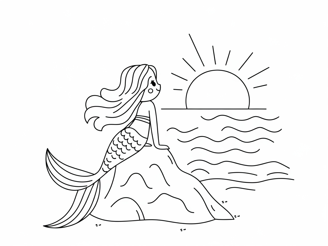Dive into Fantasy with This Mermaid Sunset Coloring Page