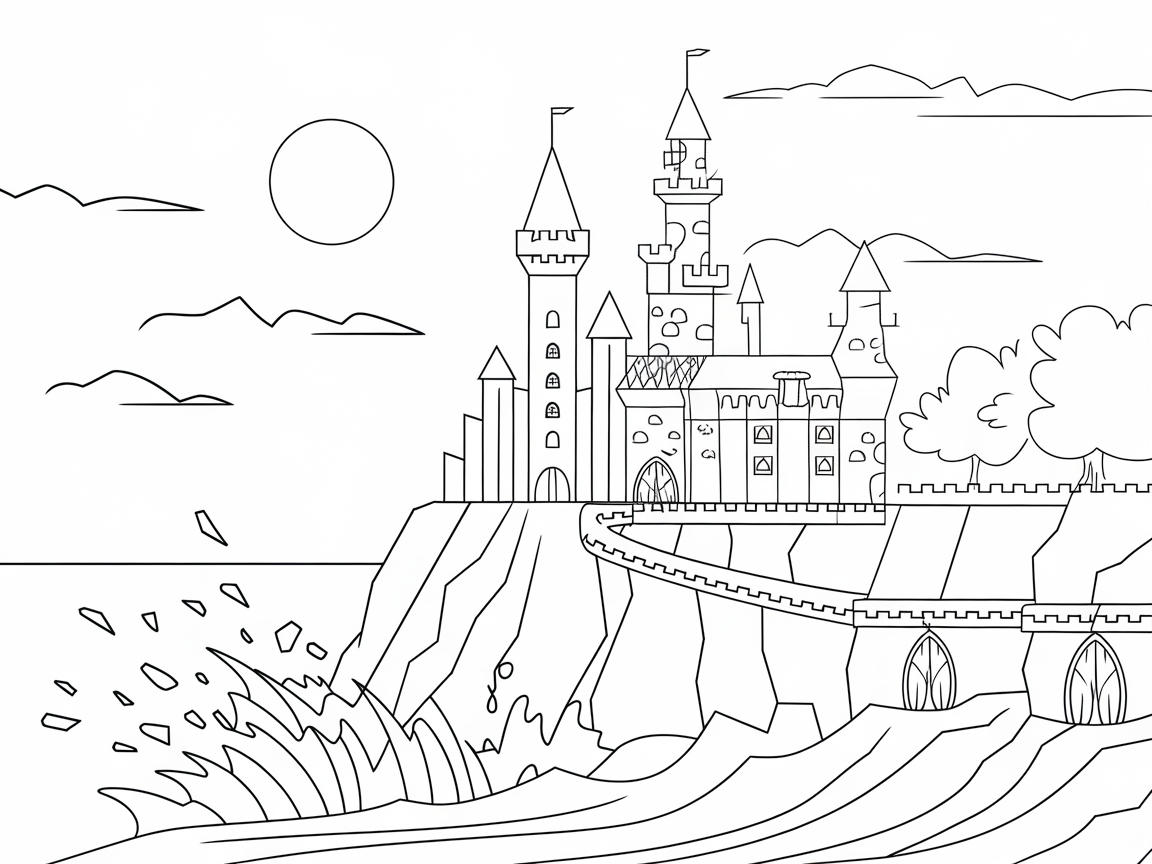 Capture the Dramatic Coastline with This Cliffside Castle Coloring Page