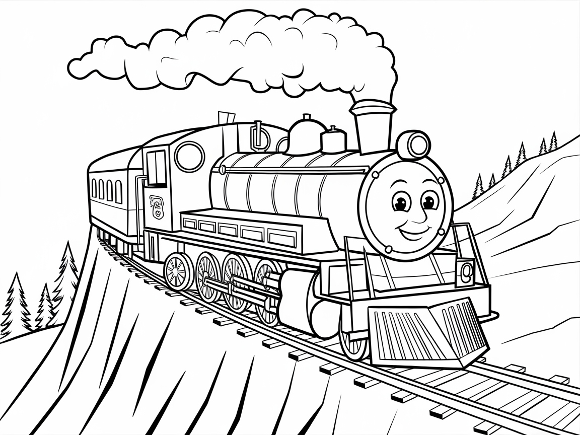 Smiling Steam Train on a Mountain Journey