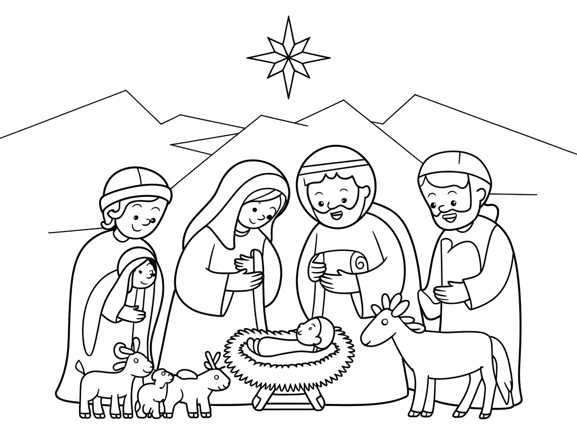 Celebrate the Nativity Scene with This Charming Coloring Page