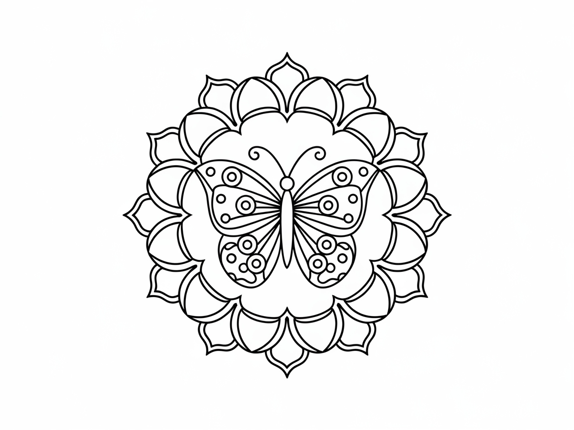 Mandala Butterfly with Floral Accents