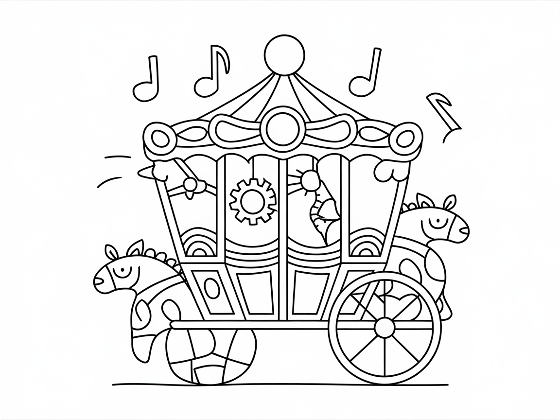 Musical Carousel Carriage with Cheerful Horses
