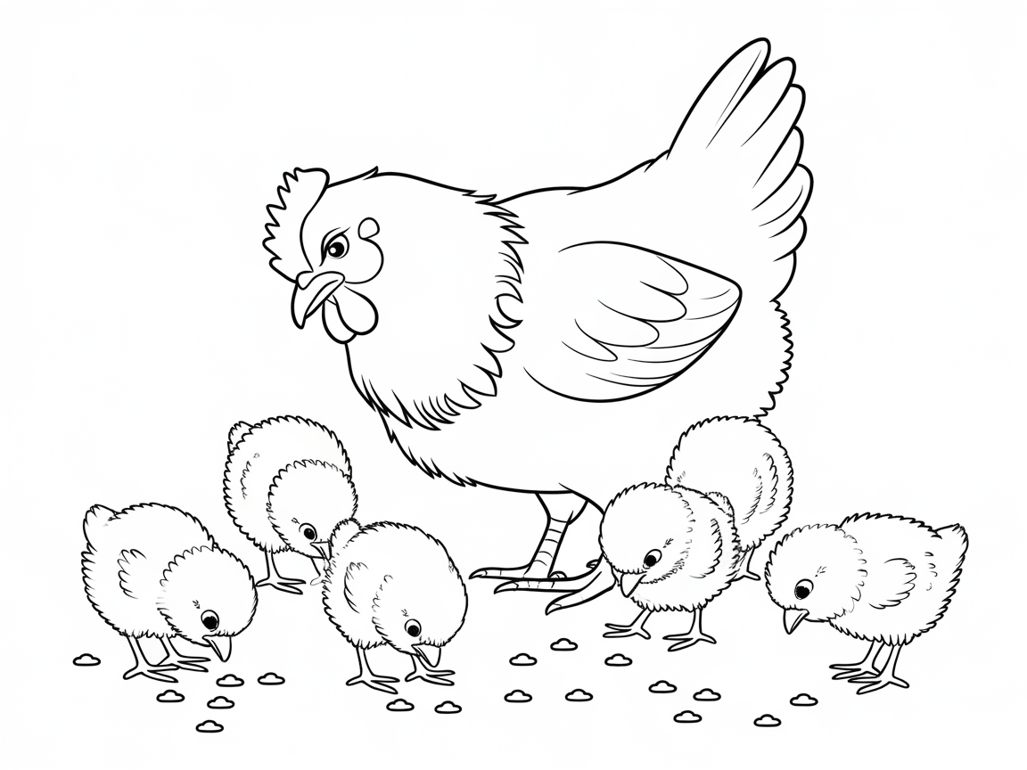 Adorable Chicken Family Coloring Page