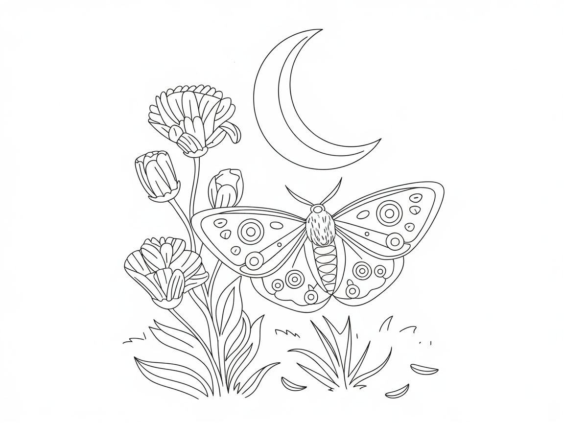 Moonlit Meadow with Butterfly and Blooms