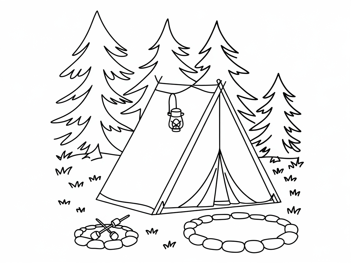 Color This Cozy Campsite Scene