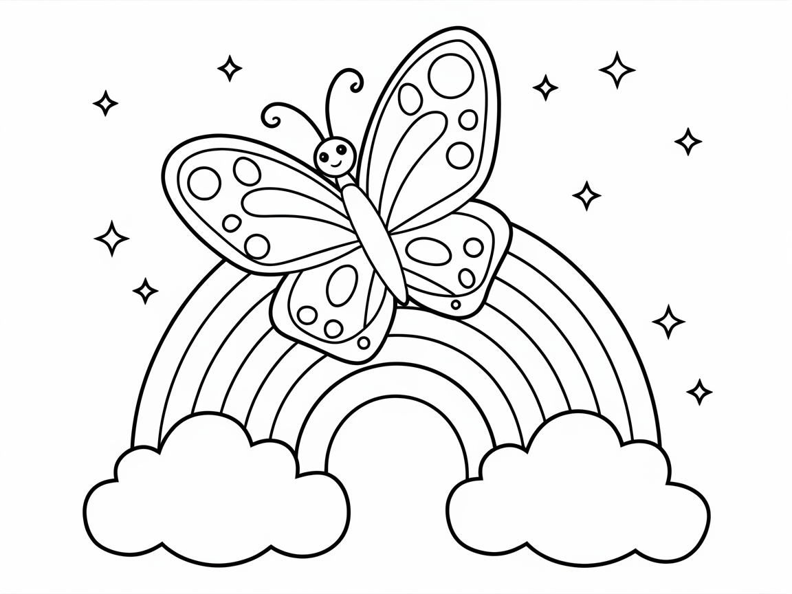 Bright and Cheerful Butterfly Over a Rainbow