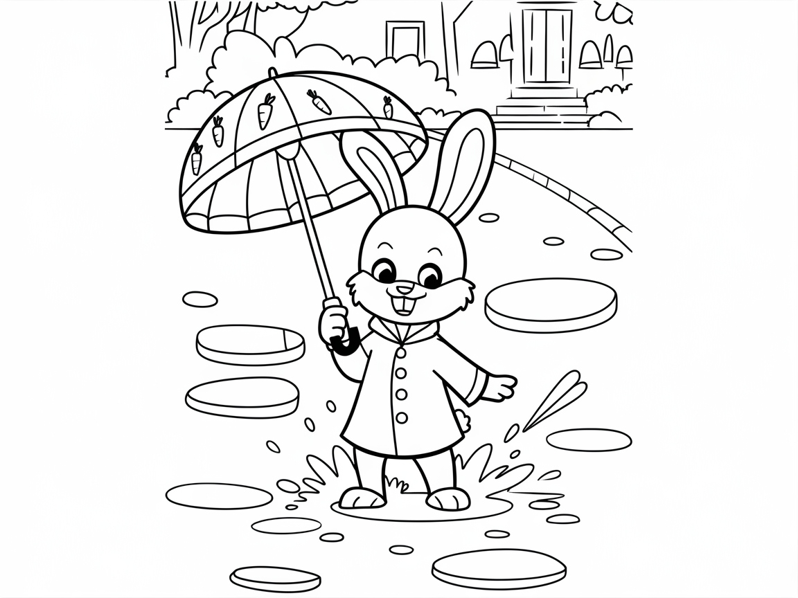 Rainy Day Bunny with Carrot Umbrella