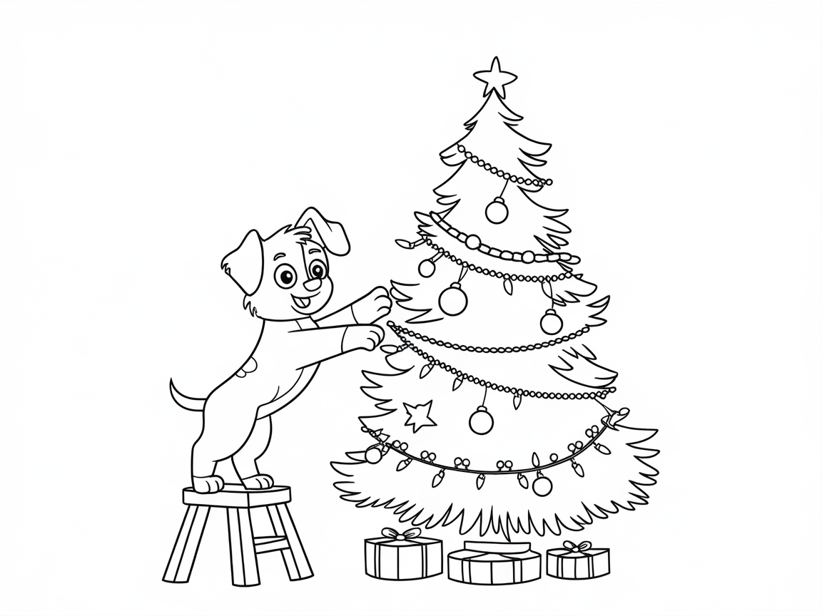 Decorate with This Playful Puppy and Christmas Tree Scene