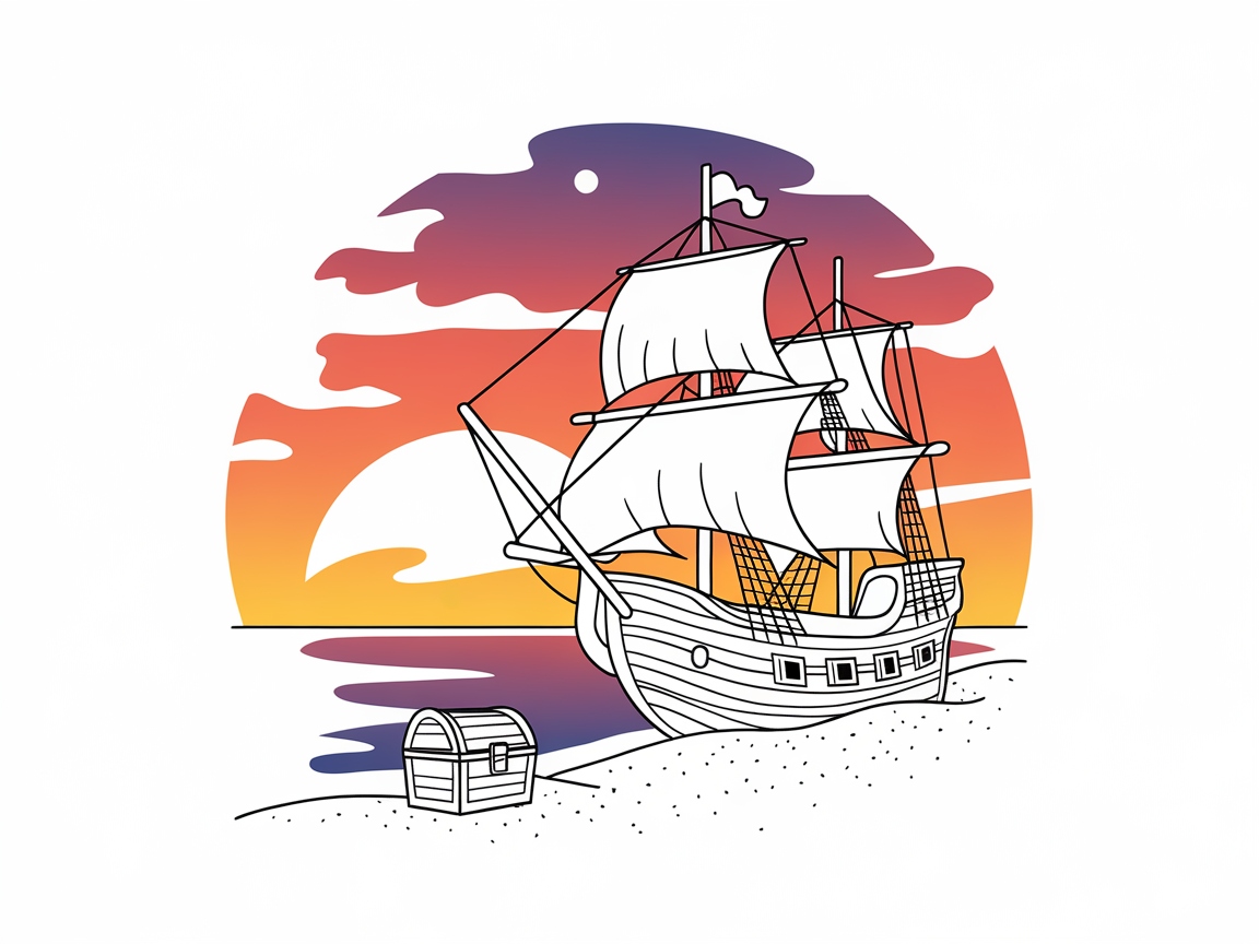 Sail into Adventure with This Pirate Ship Sunset Scene