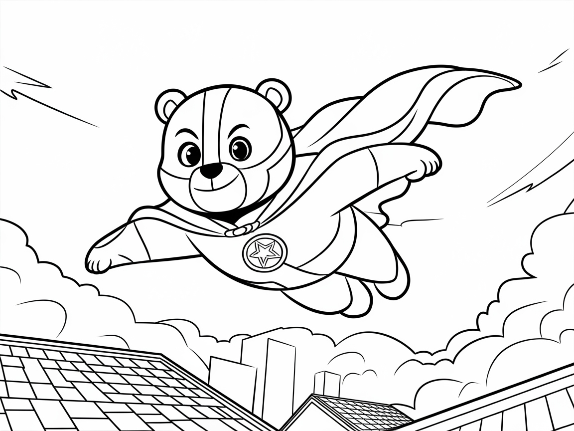 Superhero Bear Soars Over the City
