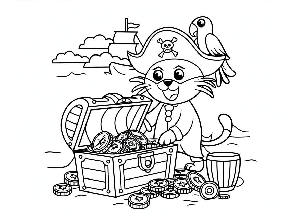 Pirate Cat on a Treasure Hunt Adventure