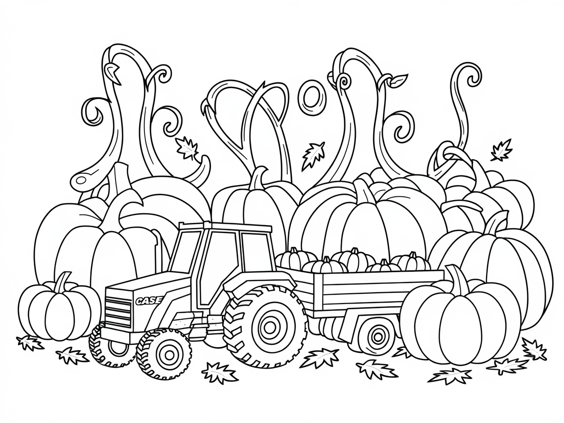 Harvest Delight with This Case Tractor and Pumpkin Patch
