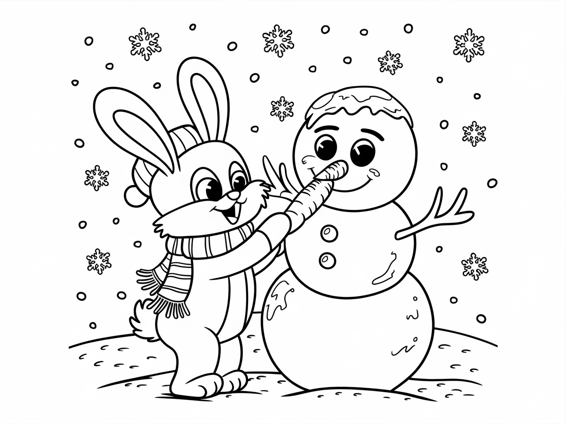 Snowy Fun with Bunny and Snowman