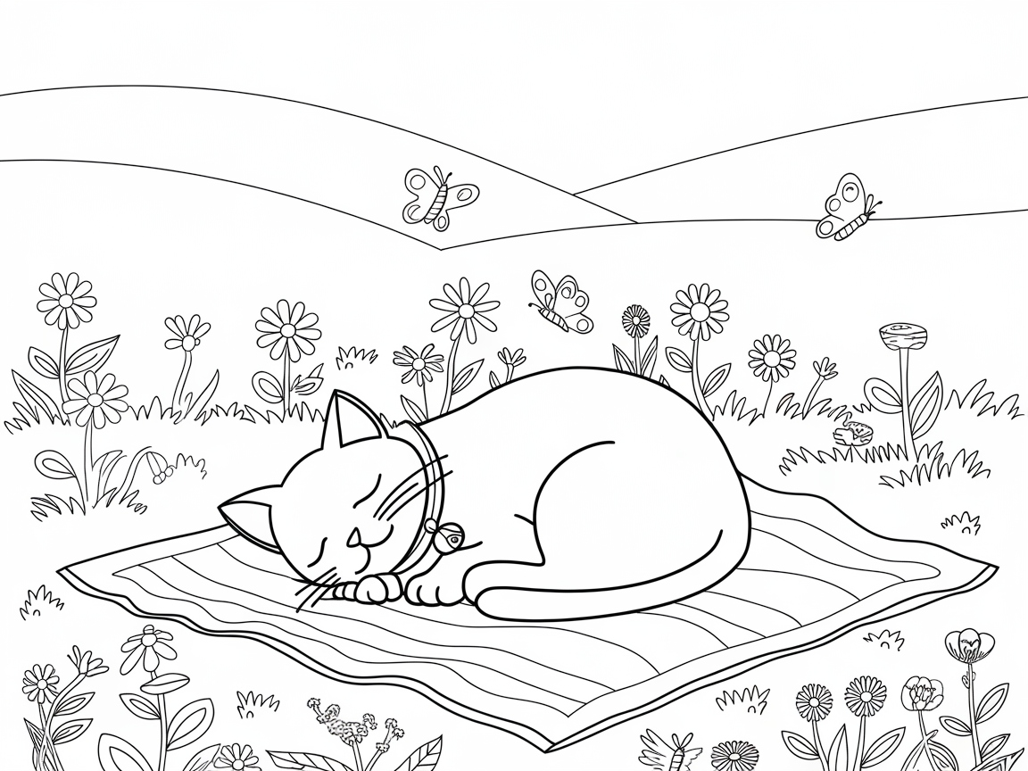 Cat Nap in a Flower-Filled Meadow