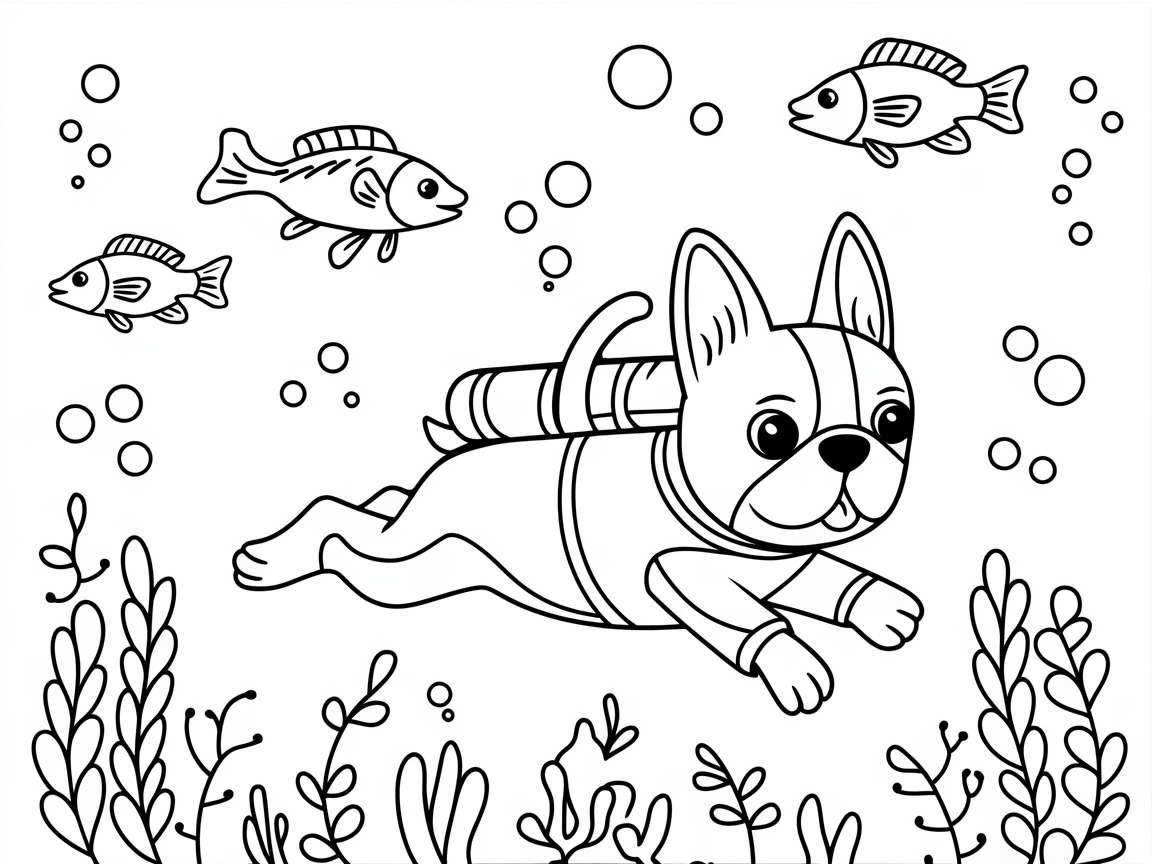 Underwater Adventure with Scuba Diving Boston Terrier