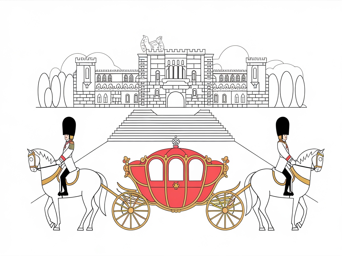 Royal Carriage Procession in Front of a Grand Castle
