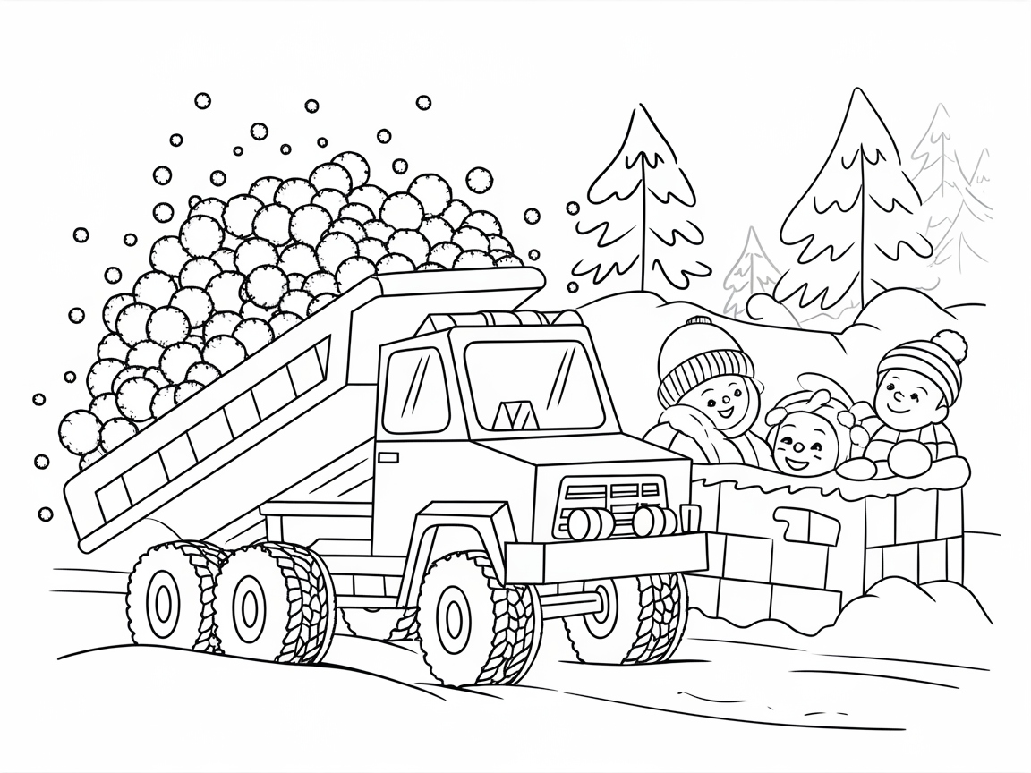 Snowy Dump Truck Adventure with Smiling Snowball Kids