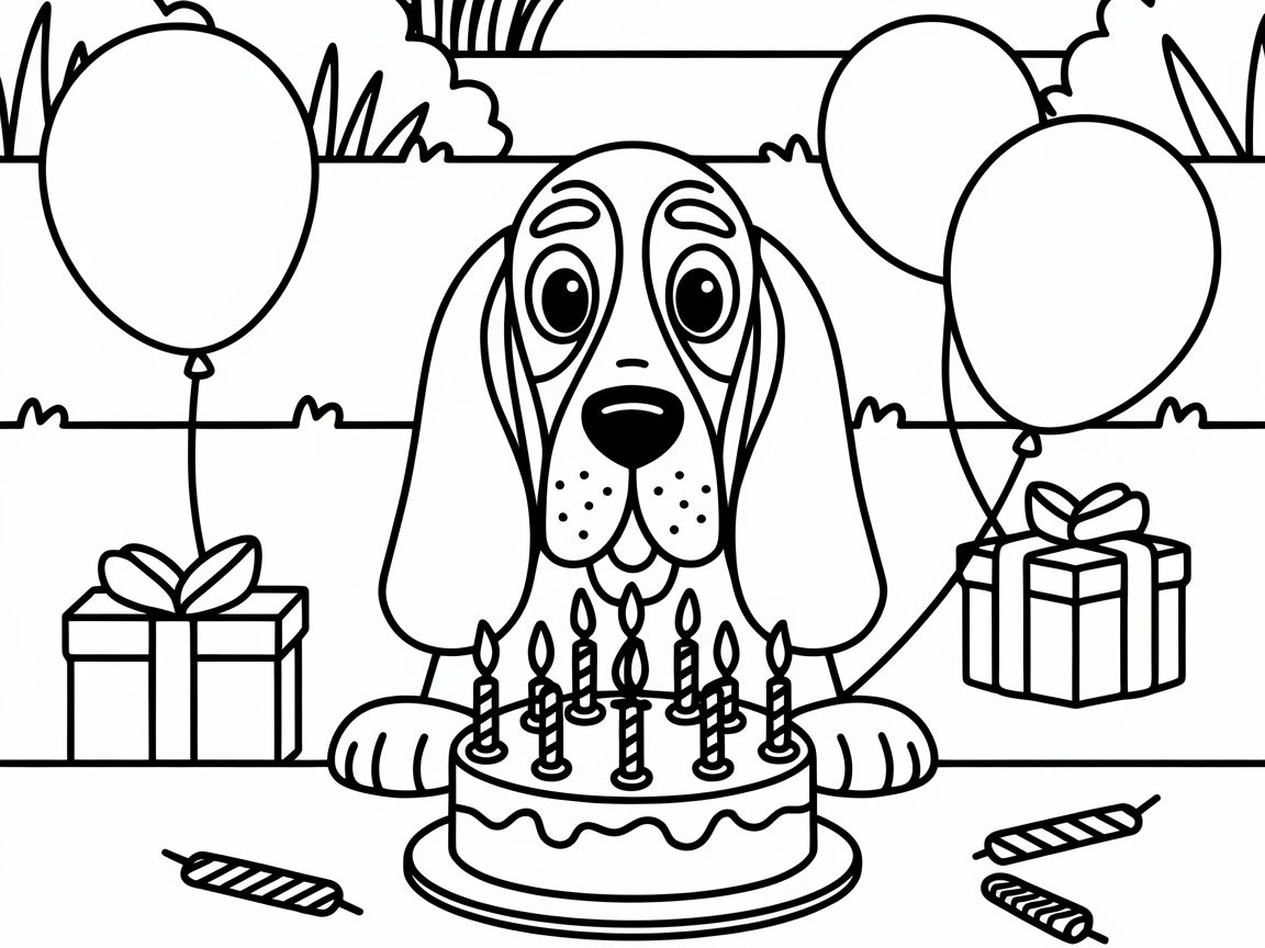 Festive Basset Hound Birthday Celebration