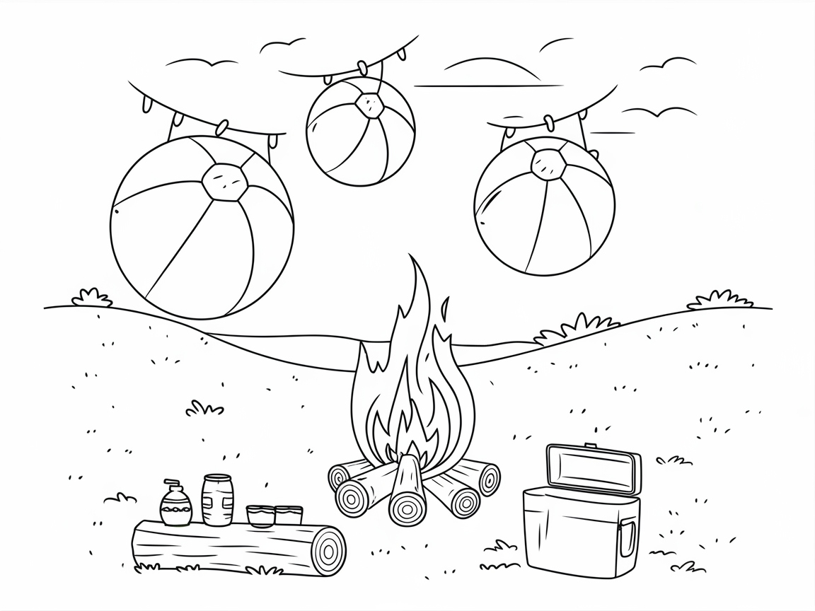 Campfire Cookout with Floating Beach Balls
